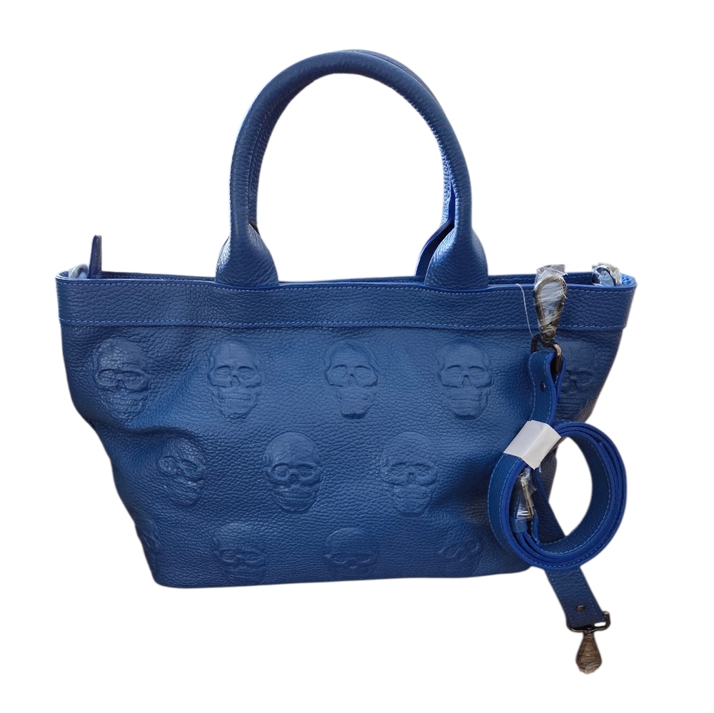 IO Pelle Italia NEW Large Skull Embossed Leather Satchel/Crossbody Bag Dust Bag - Picture 6 of 14